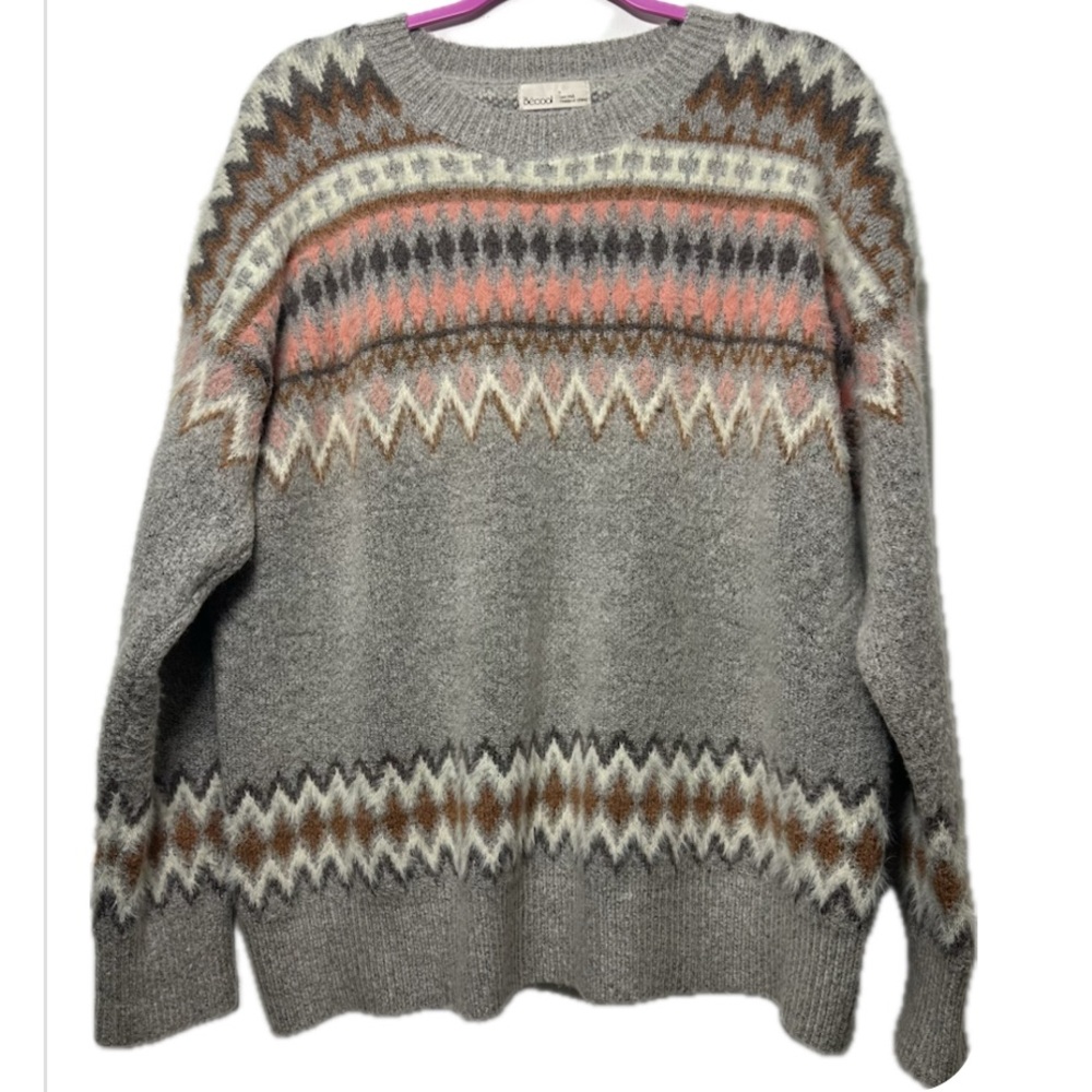 Be Cool Chunky Fair Isle Knit Crewneck Oversized Sweater, Size M/L,‎ NWOT